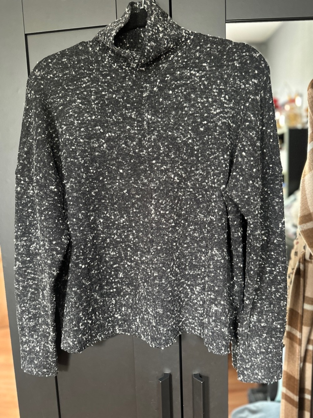 French Connection Black and White Speckled Turtleneck Sweater